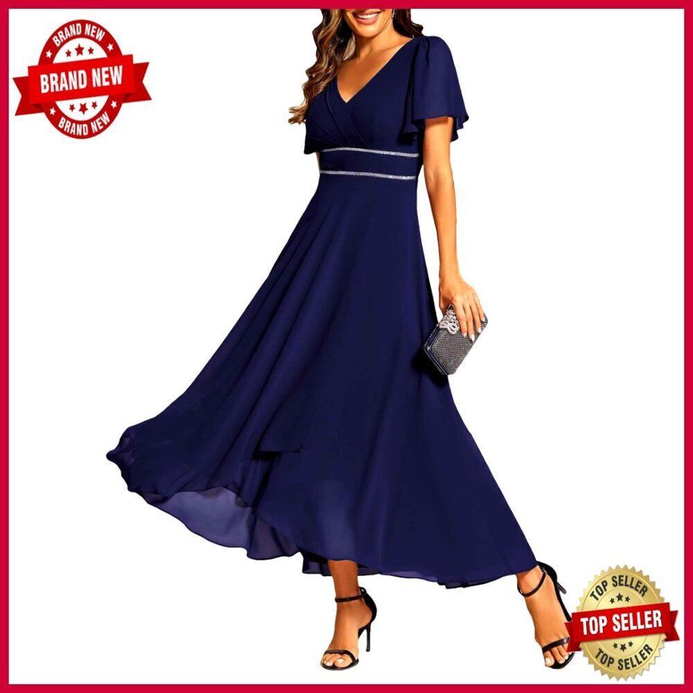 Chiffon Formal Dress Empire Waist V-Neck Elegant Wedding Guest Gown